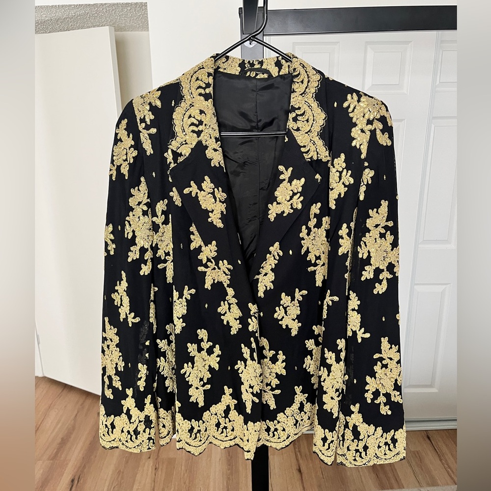 Black Blazer with Gold Embroidery - Statement Evening Jacket